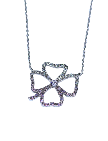 Colar Ouro Branco 9k Trevo 9KCOB041