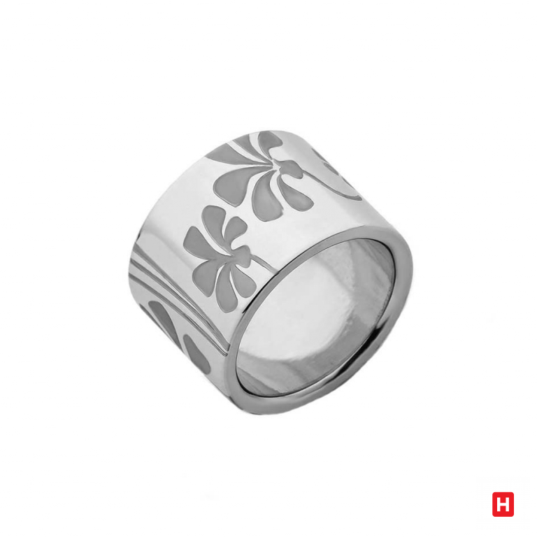 Ourivesaria Moreira - Relógios e Joias - Aliança HASSU 15mm com flores Aliança HASSU 15mm com flores