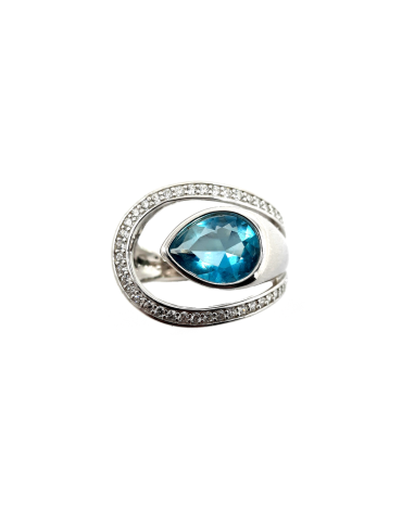 Anel prata com pedra azul