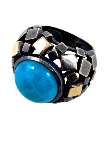 Anel Prata e Ouro com Amazonite