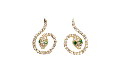 Brinco Cobra em Prata Dourada com Pedra