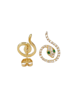 Brinco Cobra em Prata Dourada com Pedra