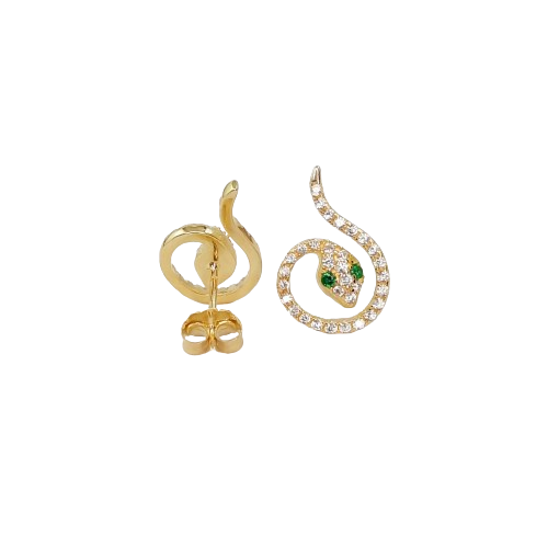 Brinco Cobra em Prata Dourada com Pedra