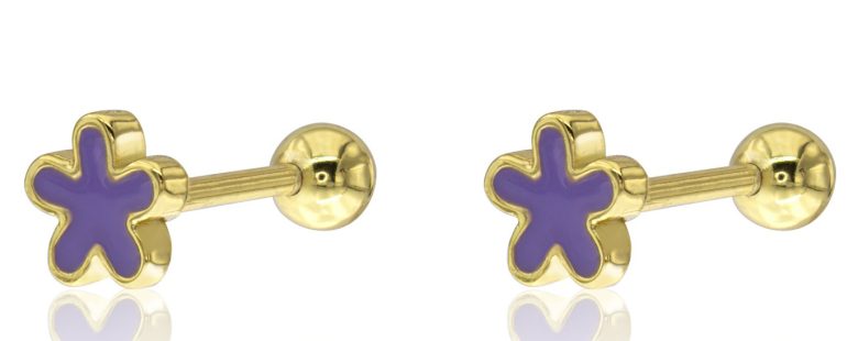 Brinco Flor Roxa Prata Dourada Rosca KCPE1290-DO-VI