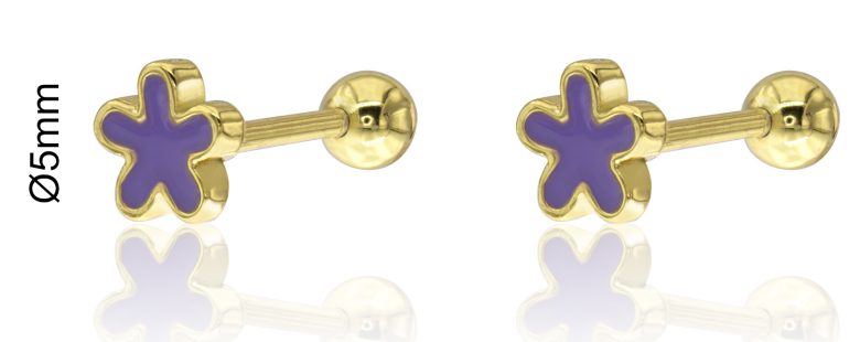 Brinco Flor Roxa Prata Dourada Rosca KCPE1290-DO-VI