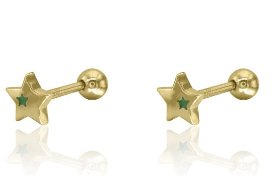 Brinco Estrela Prata Dourada Rosca KCPE1292-DO-VE