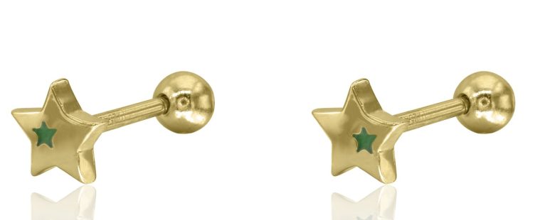 Brinco Estrela Prata Dourada Rosca KCPE1292-DO-VE