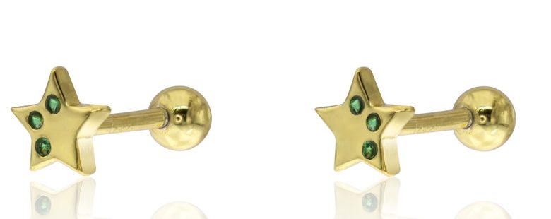 Brinco Estrela Prata Dourada Rosca KCPE1295-DO-VE