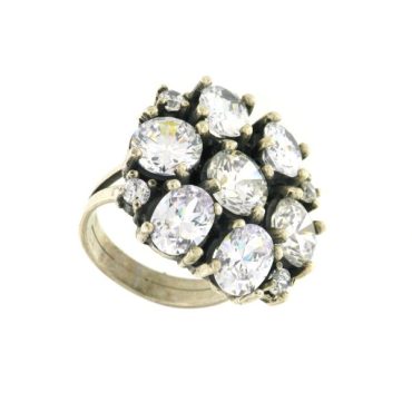Anel Prata 925 Zircónias Forma Flor A143011