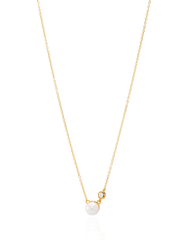 Colar Dourado com Zircónias e Pérola 1CM-0322104460D