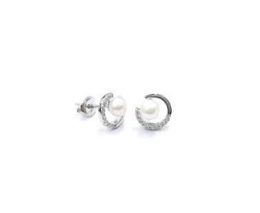 Brincos Invertzo Prata com Pérola e Zircónia B6907