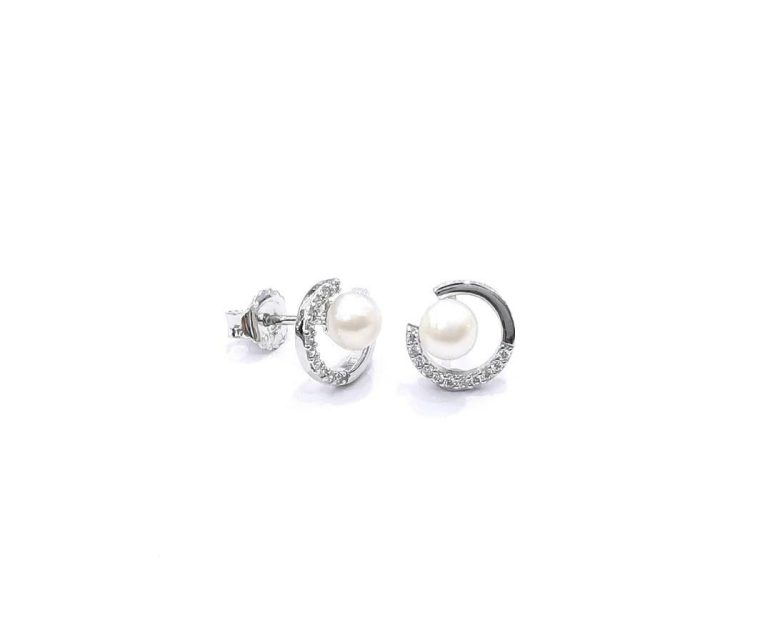 Brincos Invertzo Prata com Pérola e Zircónia B6907
