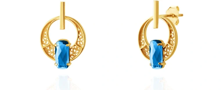 Brincos Saudade Filigrana & Pedra Azul 1B7-111076