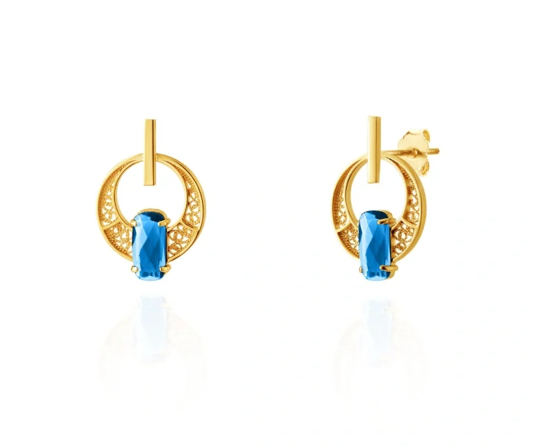 Brincos Saudade Filigrana & Pedra Azul 1B7-111076