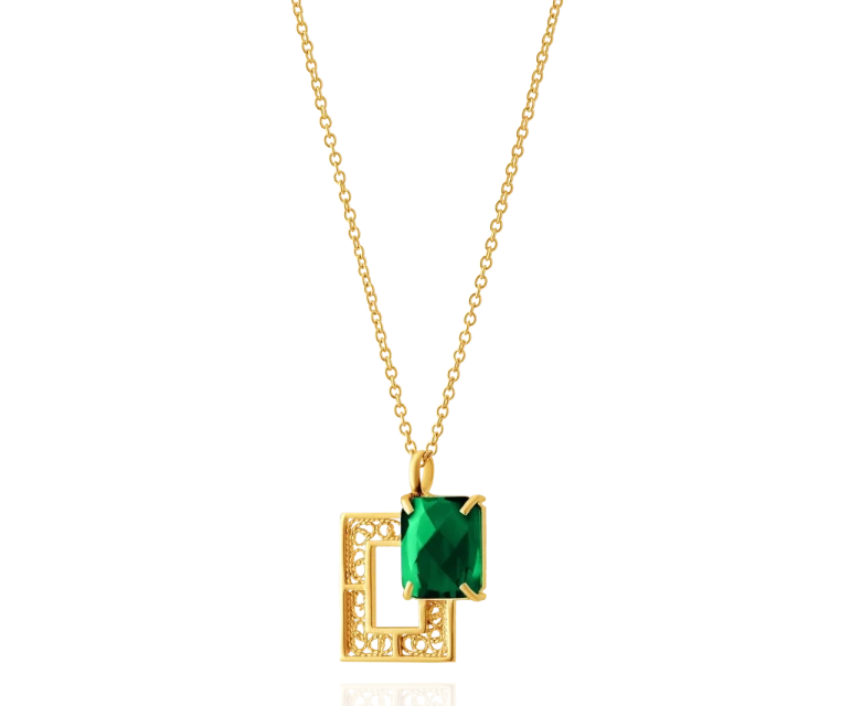 Colar Saudade Filigrana & Pedra Verde 1CM-111075