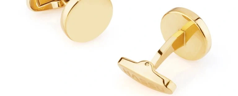 Botões de Punho Hassu Golden 7HSS221218A em aço inoxidável dourado, para uso diário ou para um dia especial